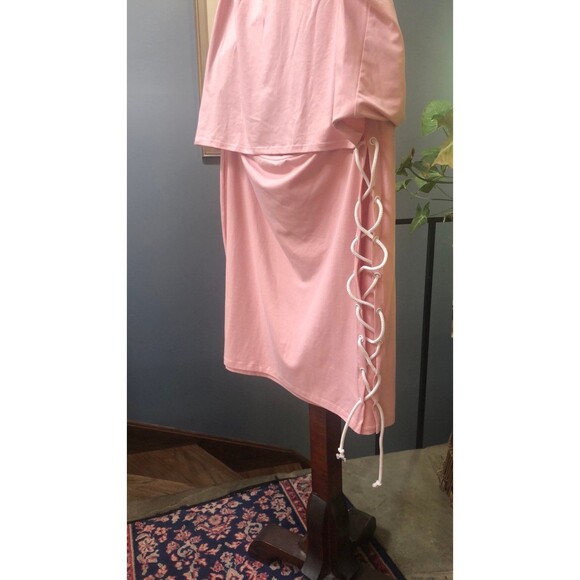 By Nadia Aboulhosn Baby Pink Crop Top and Tie Up Skirt Set 3X - Picture 5 of 10